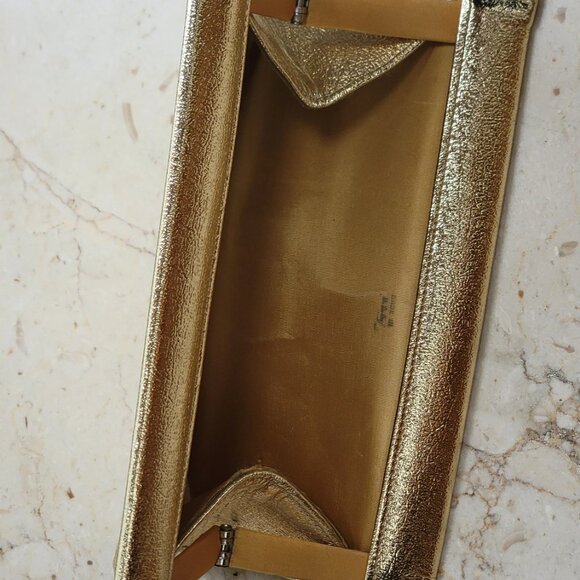Vintage Made in USA Gold Foil Lame Evening Party Purse Clutch - Picture 7 of 10